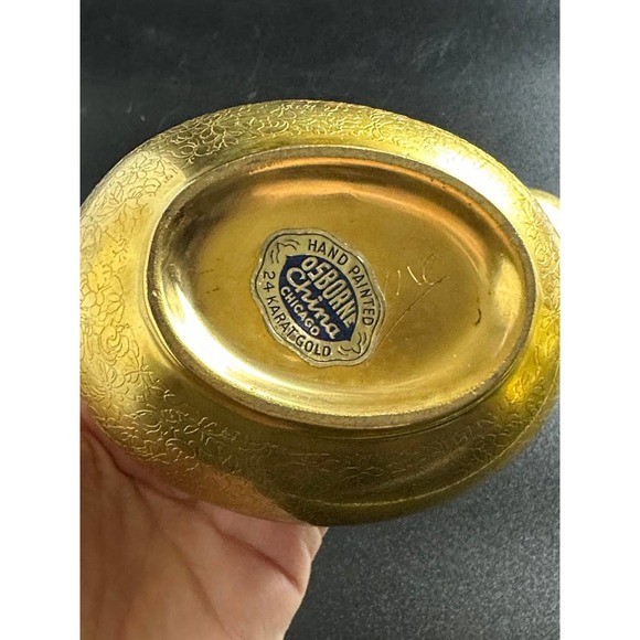 Vintage Osborne Chicago Fine China Sugar Bowl 24 K Gold Plated Etched Signed - Picture 8 of 12